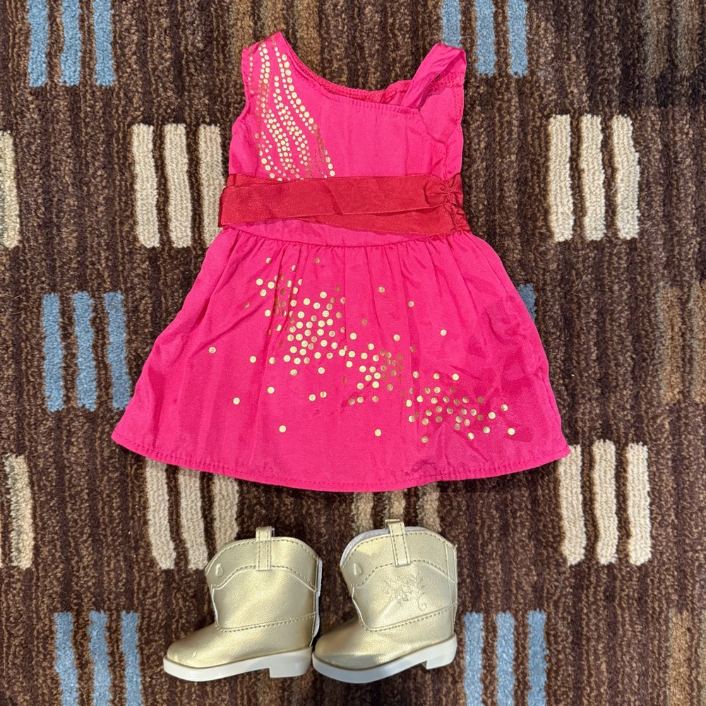 American Girl Saige’s Dress with Gold Boots